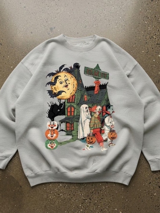 Gildan Tops - Halloween Spooky House Moon Pumpkin Graphic Cotton Gildan Sweatshirt